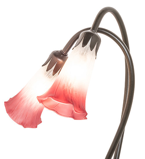 Meyda Lighting Tiffany Pond Lily 16" 2-Light Mahogany Bronze Accent Table Lamp With Pink & White Frosted Shade Glass