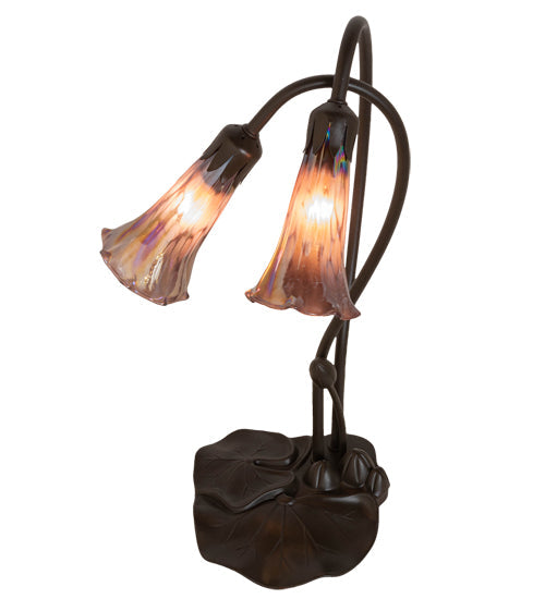 Meyda Lighting Tiffany Pond Lily 16" 2-Light Mahogany Bronze Accent Table Lamp With Purple Iridescent Shade Glass