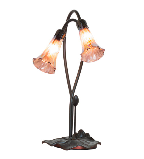 Meyda Lighting Tiffany Pond Lily 16" 2-Light Mahogany Bronze Accent Table Lamp With Purple Iridescent Shade Glass