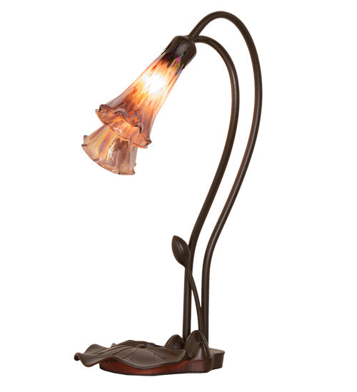 Meyda Lighting Tiffany Pond Lily 16" 2-Light Mahogany Bronze Accent Table Lamp With Purple Iridescent Shade Glass