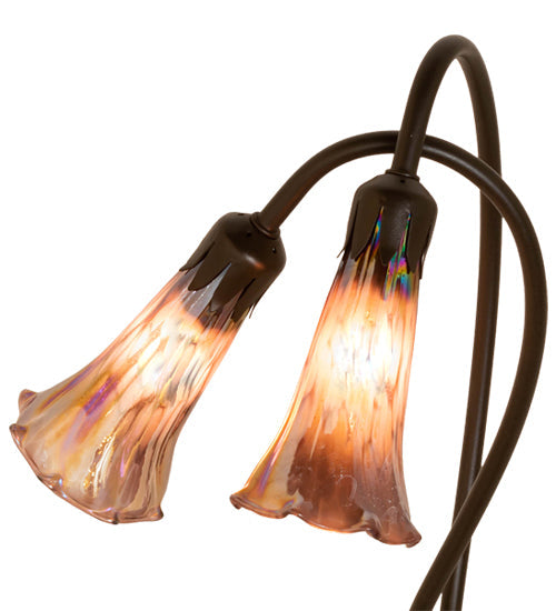 Meyda Lighting Tiffany Pond Lily 16" 2-Light Mahogany Bronze Accent Table Lamp With Purple Iridescent Shade Glass