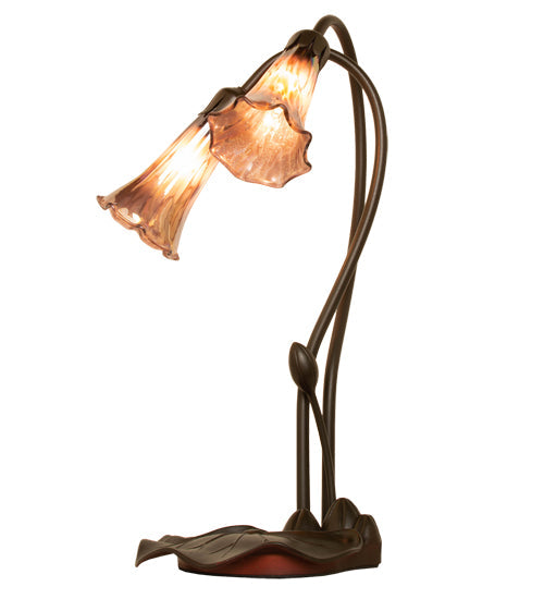 Meyda Lighting Tiffany Pond Lily 16" 2-Light Mahogany Bronze Accent Table Lamp With Purple Iridescent Shade Glass
