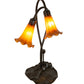 Meyda Lighting Tiffany Pond Lily 16" 2-Light Mahogany Bronze Table Lamp With Amber Shade Glass