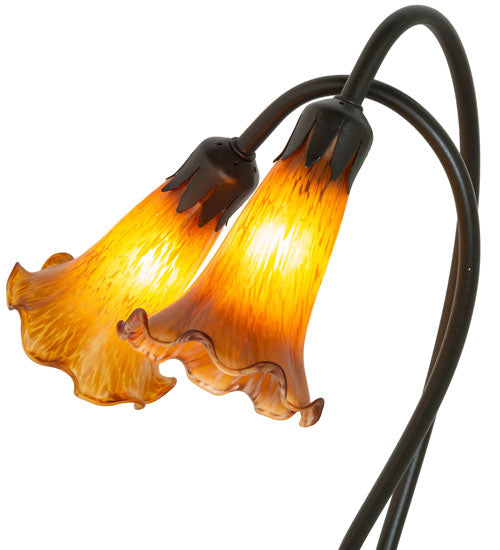 Meyda Lighting Tiffany Pond Lily 16" 2-Light Mahogany Bronze Table Lamp With Amber Shade Glass