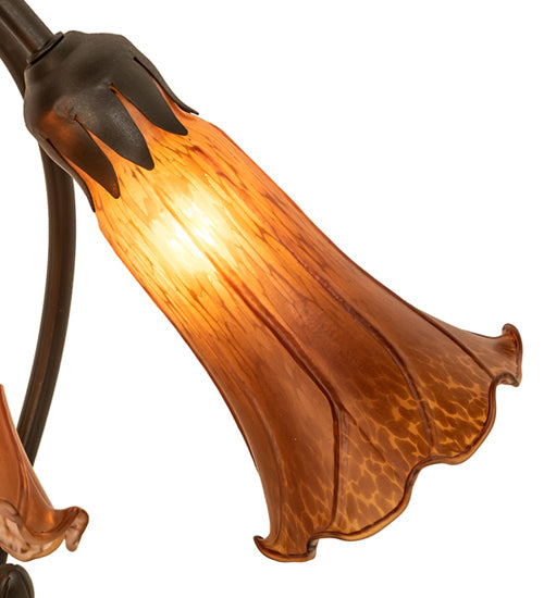 Meyda Lighting Tiffany Pond Lily 16" 3-Light Cast Metal Mahogany Bronze Accent Table Lamp With Amber Shade Glass