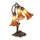 Meyda Lighting Tiffany Pond Lily 16" 3-Light Cast Metal Mahogany Bronze Accent Table Lamp With Amber Shade Glass