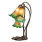 Meyda Lighting Tiffany Pond Lily 16" 3-Light Mahogany Bronze Accent Table Lamp With Amber & Green Shade Glass