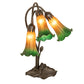 Meyda Lighting Tiffany Pond Lily 16" 3-Light Mahogany Bronze Accent Table Lamp With Amber & Green Shade Glass