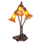 Meyda Lighting Tiffany Pond Lily 16" 3-Light Mahogany Bronze Accent Table Lamp With Amber Shade Glass