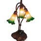 Meyda Lighting Tiffany Pond Lily 16" 3-Light Mahogany Bronze Accent Table Lamp With Amber and Green Shade Glass