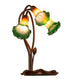 Meyda Lighting Tiffany Pond Lily 16" 3-Light Mahogany Bronze Accent Table Lamp With Amber and Green Shade Glass