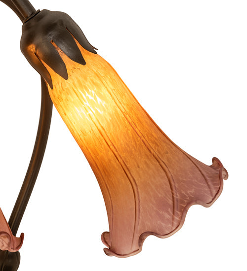 Meyda Lighting Tiffany Pond Lily 16" 3-Light Mahogany Bronze Accent Table Lamp With Amber and Purple Shade Glass