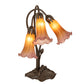 Meyda Lighting Tiffany Pond Lily 16" 3-Light Mahogany Bronze Accent Table Lamp With Amber and Purple Shade Glass