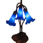 Meyda Lighting Tiffany Pond Lily 16" 3-Light Mahogany Bronze Accent Table Lamp With Blue Shade Glass