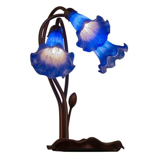 Meyda Lighting Tiffany Pond Lily 16" 3-Light Mahogany Bronze Accent Table Lamp With Blue Shade Glass