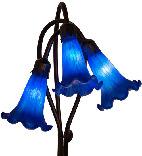 Meyda Lighting Tiffany Pond Lily 16" 3-Light Mahogany Bronze Accent Table Lamp With Blue Shade Glass