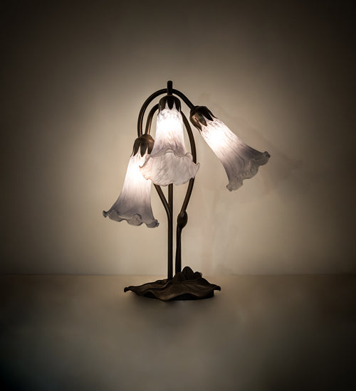 Meyda Lighting Tiffany Pond Lily 16" 3-Light Mahogany Bronze Accent Table Lamp With Gray Shade Glass