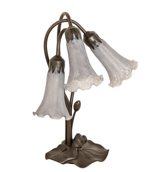 Meyda Lighting Tiffany Pond Lily 16" 3-Light Mahogany Bronze Accent Table Lamp With Gray Shade Glass