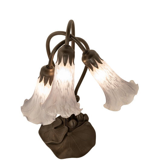 Meyda Lighting Tiffany Pond Lily 16" 3-Light Mahogany Bronze Accent Table Lamp With Gray Shade Glass
