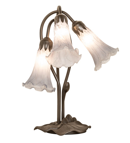 Meyda Lighting Tiffany Pond Lily 16" 3-Light Mahogany Bronze Accent Table Lamp With Gray Shade Glass