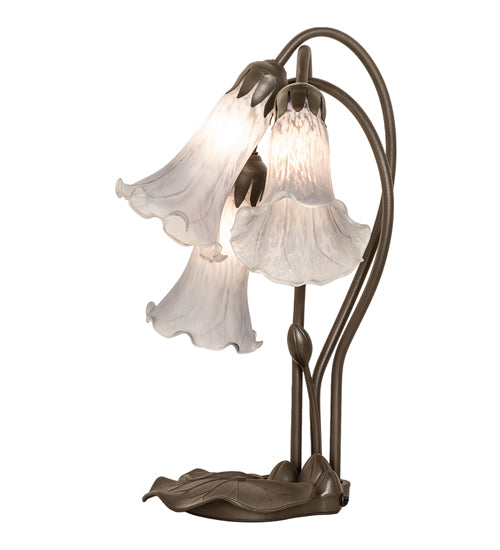 Meyda Lighting Tiffany Pond Lily 16" 3-Light Mahogany Bronze Accent Table Lamp With Gray Shade Glass