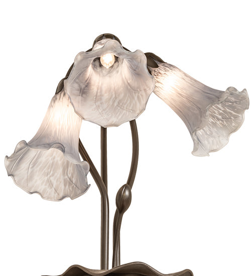 Meyda Lighting Tiffany Pond Lily 16" 3-Light Mahogany Bronze Accent Table Lamp With Gray Shade Glass