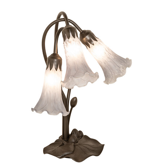 Meyda Lighting Tiffany Pond Lily 16" 3-Light Mahogany Bronze Accent Table Lamp With Gray Shade Glass