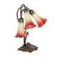 Meyda Lighting Tiffany Pond Lily 16" 3-Light Mahogany Bronze Accent Table Lamp With Green & Red Shade Glass