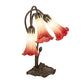 Meyda Lighting Tiffany Pond Lily 16" 3-Light Mahogany Bronze Accent Table Lamp With Green & Red Shade Glass