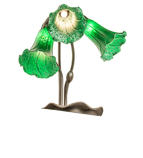 Meyda Lighting Tiffany Pond Lily 16" 3-Light Mahogany Bronze Accent Table Lamp With Green Shade Glass
