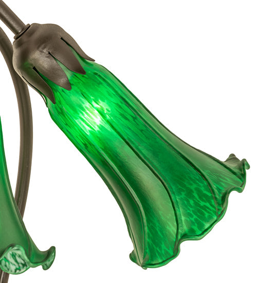 Meyda Lighting Tiffany Pond Lily 16" 3-Light Mahogany Bronze Accent Table Lamp With Green Shade Glass
