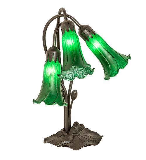 Meyda Lighting Tiffany Pond Lily 16" 3-Light Mahogany Bronze Accent Table Lamp With Green Shade Glass