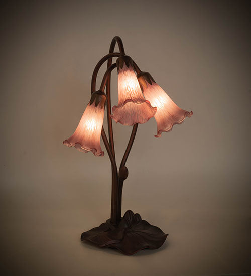 Meyda Lighting Tiffany Pond Lily 16" 3-Light Mahogany Bronze Accent Table Lamp With Lavender Shade Glass
