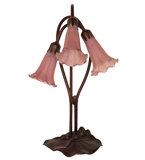 Meyda Lighting Tiffany Pond Lily 16" 3-Light Mahogany Bronze Accent Table Lamp With Lavender Shade Glass