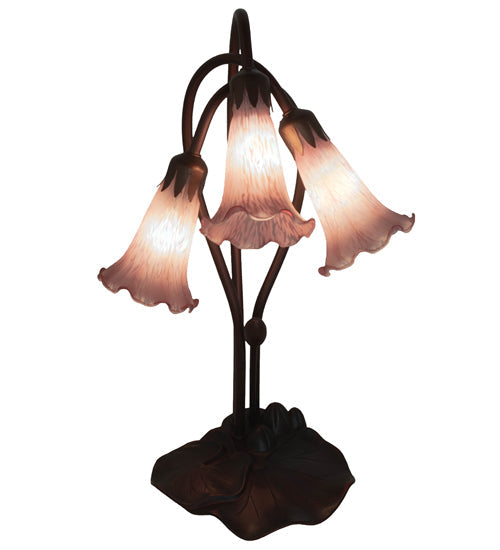 Meyda Lighting Tiffany Pond Lily 16" 3-Light Mahogany Bronze Accent Table Lamp With Lavender Shade Glass