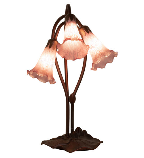 Meyda Lighting Tiffany Pond Lily 16" 3-Light Mahogany Bronze Accent Table Lamp With Lavender Shade Glass