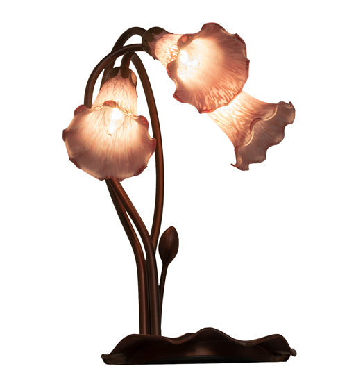 Meyda Lighting Tiffany Pond Lily 16" 3-Light Mahogany Bronze Accent Table Lamp With Lavender Shade Glass