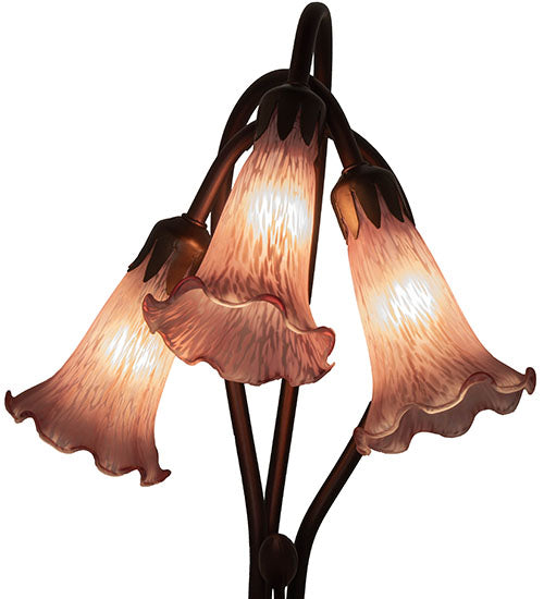 Meyda Lighting Tiffany Pond Lily 16" 3-Light Mahogany Bronze Accent Table Lamp With Lavender Shade Glass