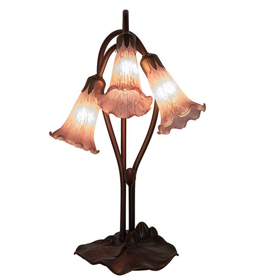 Meyda Lighting Tiffany Pond Lily 16" 3-Light Mahogany Bronze Accent Table Lamp With Lavender Shade Glass