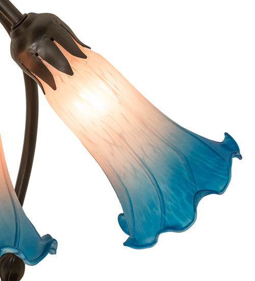 Meyda Lighting Tiffany Pond Lily 16" 3-Light Mahogany Bronze Accent Table Lamp With Pink & Blue Shade Glass