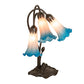 Meyda Lighting Tiffany Pond Lily 16" 3-Light Mahogany Bronze Accent Table Lamp With Pink & Blue Shade Glass