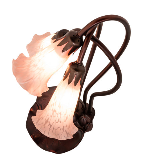 Meyda Lighting Tiffany Pond Lily 16" 3-Light Mahogany Bronze Accent Table Lamp With Pink Shade Glass
