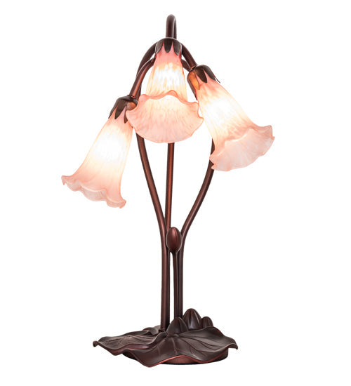 Meyda Lighting Tiffany Pond Lily 16" 3-Light Mahogany Bronze Accent Table Lamp With Pink Shade Glass