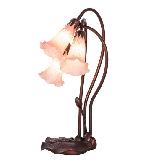 Meyda Lighting Tiffany Pond Lily 16" 3-Light Mahogany Bronze Accent Table Lamp With Pink Shade Glass