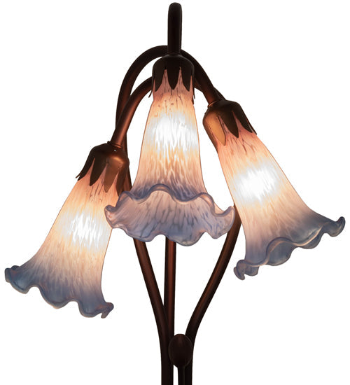 Meyda Lighting Tiffany Pond Lily 16" 3-Light Mahogany Bronze Accent Table Lamp With Pink and Blue Shade Glass