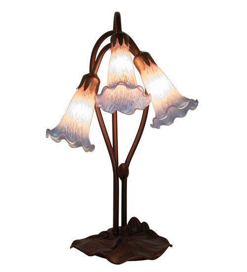Meyda Lighting Tiffany Pond Lily 16" 3-Light Mahogany Bronze Accent Table Lamp With Pink and Blue Shade Glass