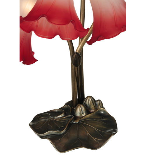 Meyda Lighting Tiffany Pond Lily 16" 3-Light Mahogany Bronze Accent Table Lamp With Pink and White Shade Glass