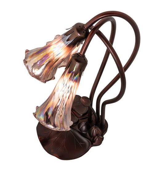 Meyda Lighting Tiffany Pond Lily 16" 3-Light Mahogany Bronze Accent Table Lamp With Purple Iridescent Shade Glass