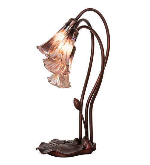 Meyda Lighting Tiffany Pond Lily 16" 3-Light Mahogany Bronze Accent Table Lamp With Purple Iridescent Shade Glass