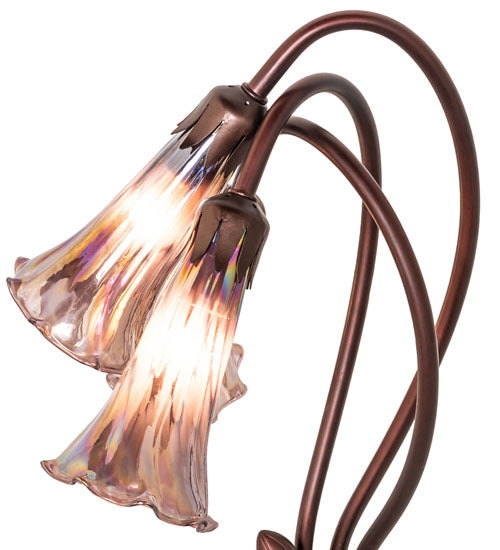 Meyda Lighting Tiffany Pond Lily 16" 3-Light Mahogany Bronze Accent Table Lamp With Purple Iridescent Shade Glass
